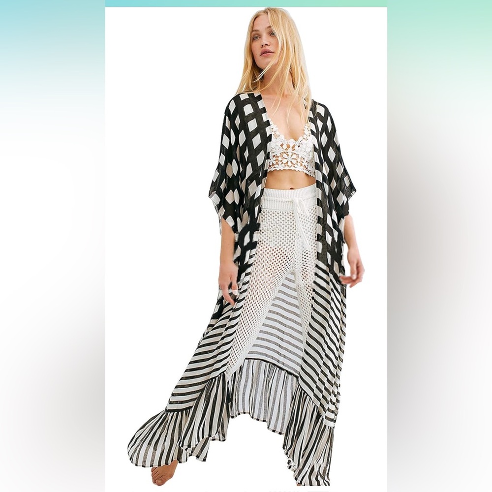 🏖️ Women Long Kimono Swimsuit Cover Ups Chiffon Maxi Cardigan Open Front Bathing